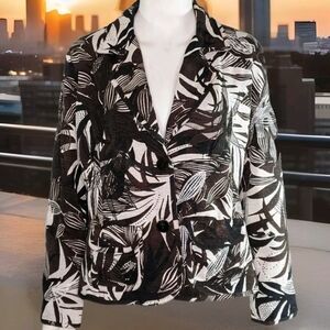 Silk Jacket 8 Brown White Embroidery Tropical